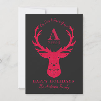 Elegant Reindeer Oh Deer Monogram Holiday Card