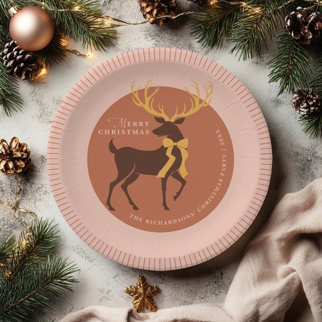 Elegant Reindeer Personalised Christmas Party Paper Plate (Creator Uploaded)