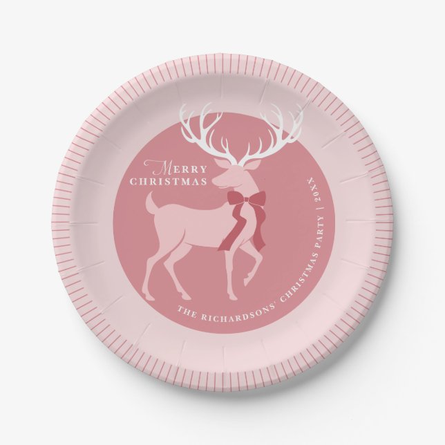 Elegant Reindeer Personalised Christmas Party Paper Plate (Front)