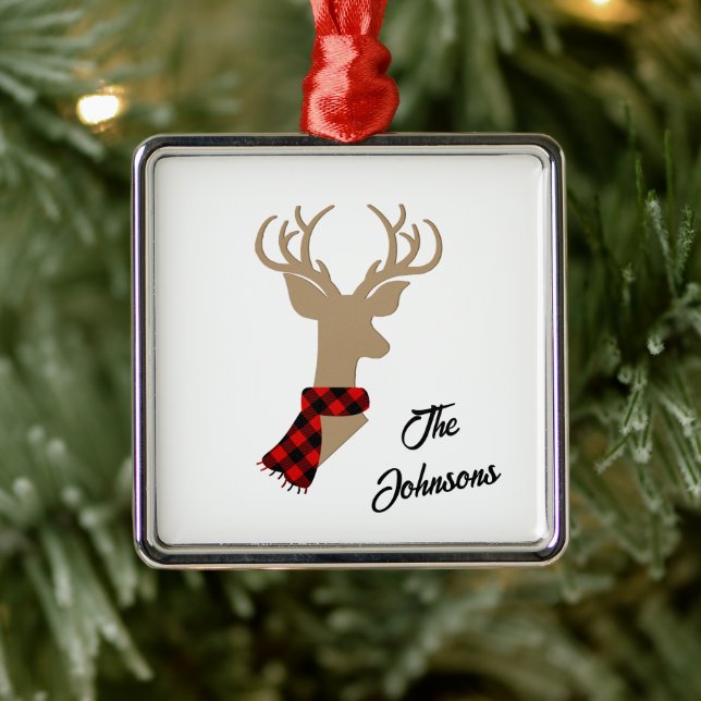 Elegant Reindeer Personalised Family Name Metal Tree Decoration (Tree)