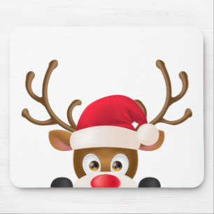 Elegant Reindeer with Santa Hat Mousepad