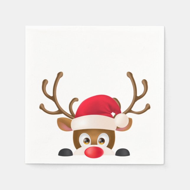 Elegant Reindeer with Santa Hat | Napkin (Front)