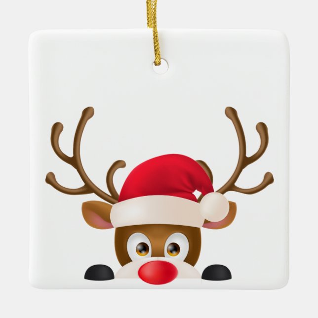 Elegant Reindeer with Santa Hat | Ornament (Front)