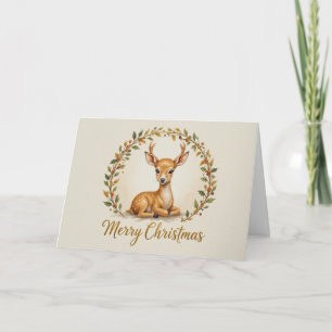 Elegant Reindeer Wreath Christmas Minimal Gold Card
