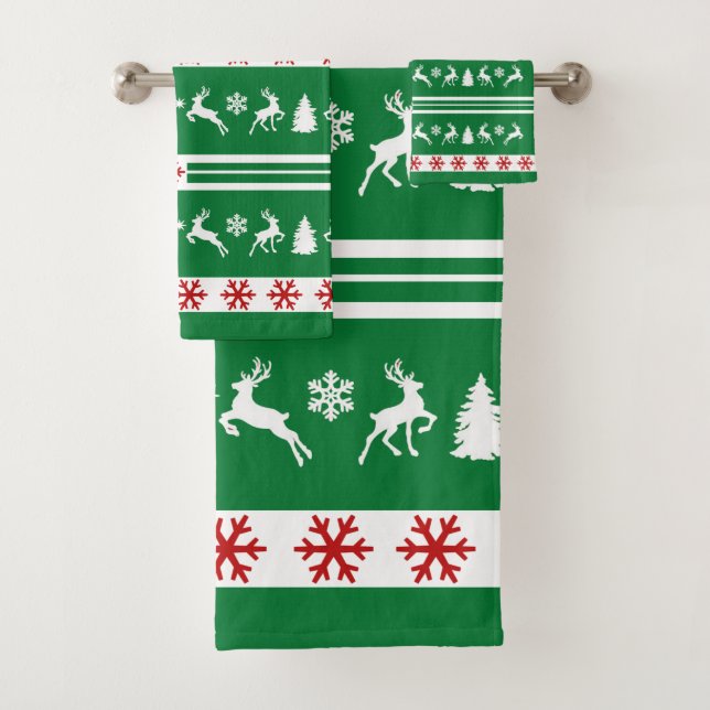 Elegant Reindeers Snowflakes Lines Bath Towel Set (Insitu)