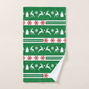 Elegant Reindeers Snowflakes Lines Hand Towel