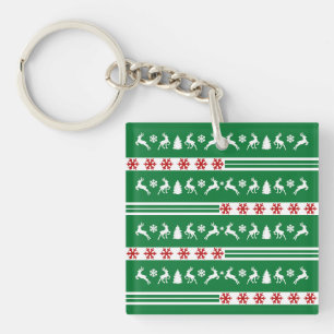 Elegant Reindeers Snowflakes Lines Key Ring