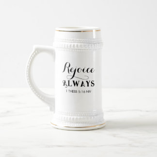 Elegant Rejoice in the Lord Bible Verse Christian Beer Stein
