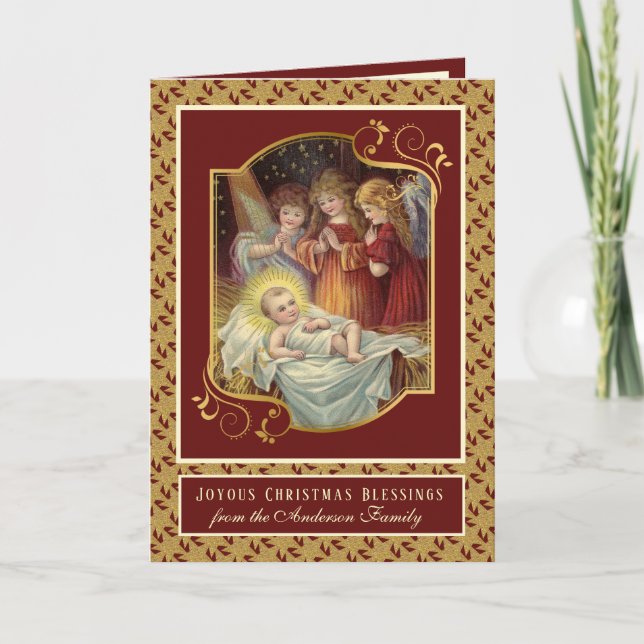 Elegant Religious Baby Jesus Christmas Angels Holiday Card (Front)
