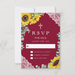 Elegant Religious Burgundy Sunflower Wedding RSVP Card
