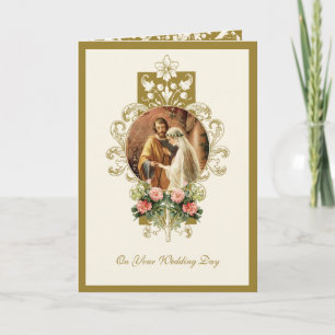 Elegant Religious Catholic Mary Joseph Wedding  Card