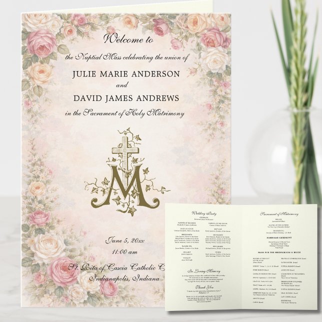 Elegant Religious Catholic Wedding Mass Program Card (Creator Uploaded)