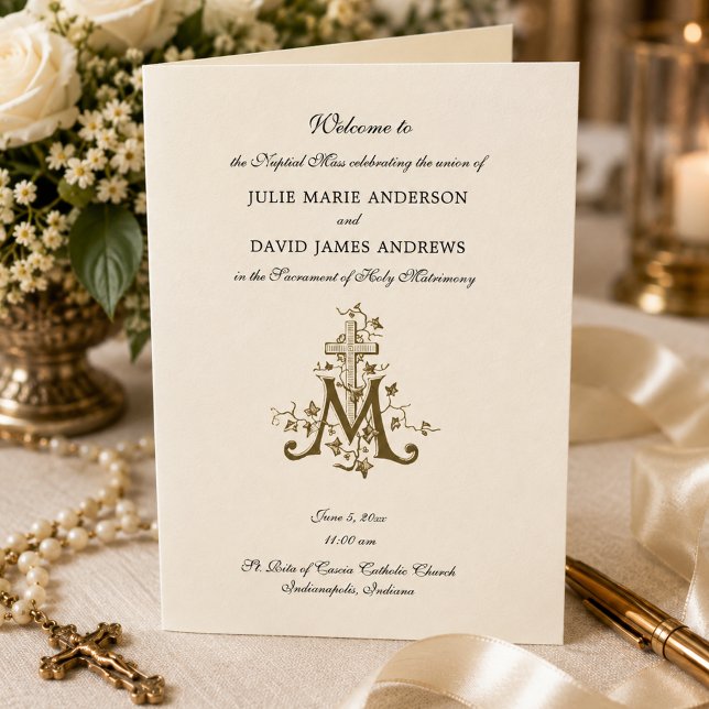 Elegant Religious Catholic Wedding Mass Program Card (Creator Uploaded)