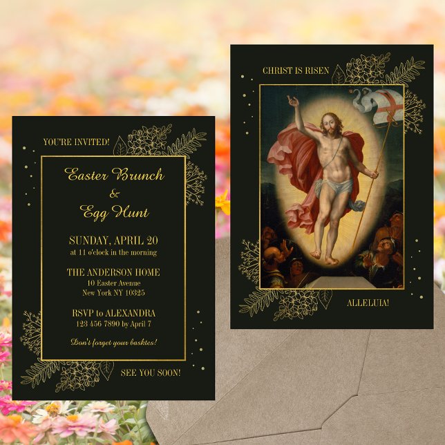 Elegant Religious Christian Easter Brunch Egg Hunt Invitation (Elegant Religious Painting Christian Catholic Easter Resurrection Jesus Brunch Egg Hunt Invitation)