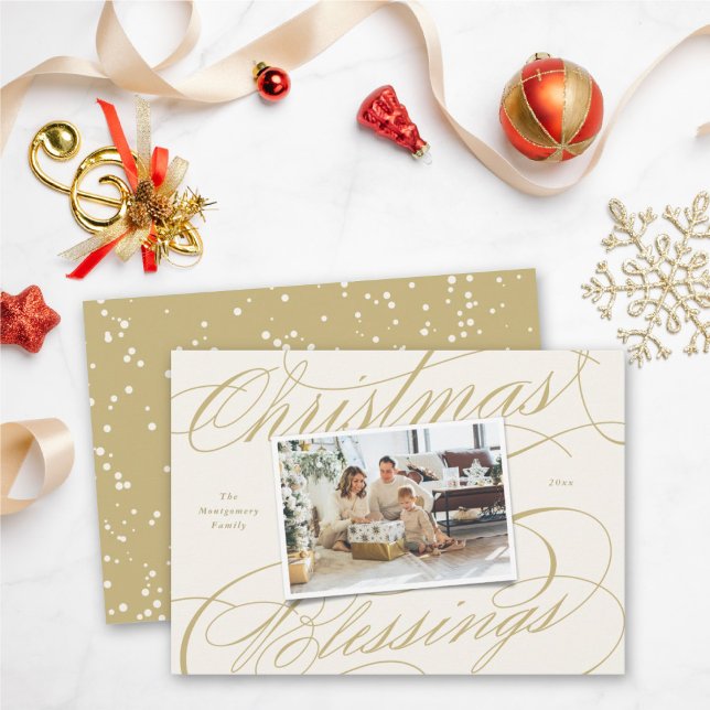 Elegant Religious Christmas Blessings Script Photo Holiday Card (Creator Uploaded)