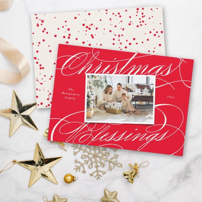 Elegant Religious Christmas Blessings Script Photo Holiday Card (Creator Uploaded)