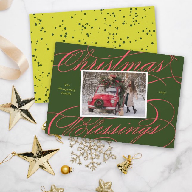 Elegant Religious Christmas Blessings Script Photo Holiday Card (Creator Uploaded)
