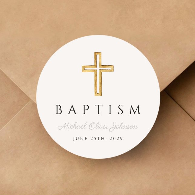 Elegant Religious Cross Boy Baptism Classic Round Sticker (Elegant Religious Cross Boy Baptism Classic Round Sticker)