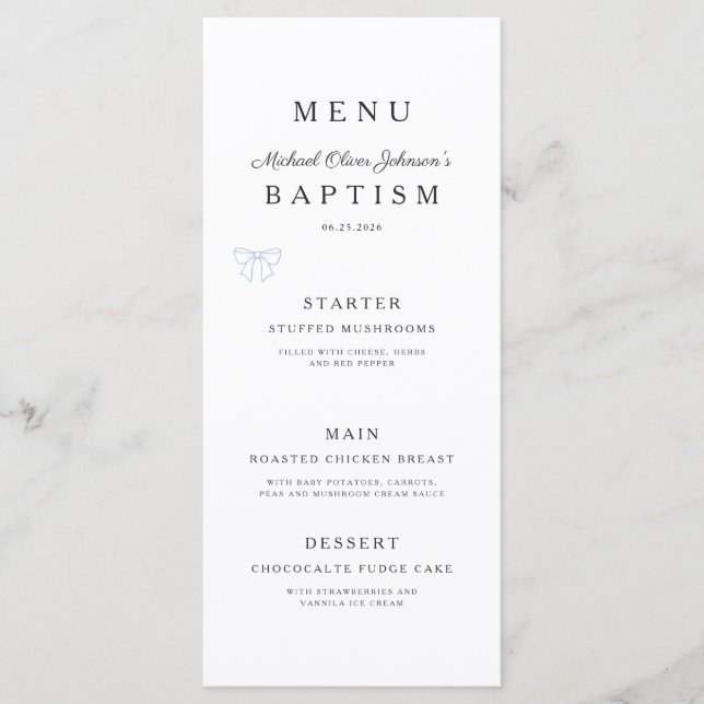 Elegant Religious Cross Boy Baptism Menu (Front)