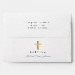 Elegant Religious Cross Dusty Blue Boy Baptism Envelope