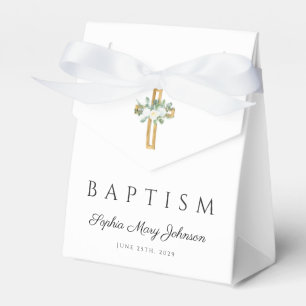 Elegant Religious Cross Floral Peonies Baptism Favour Box