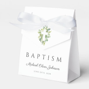 Elegant Religious Cross Green Botanical Baptism Favour Box