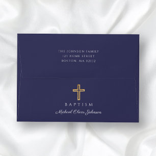 Elegant Religious Cross Navy Blue Boy Baptism  Envelope