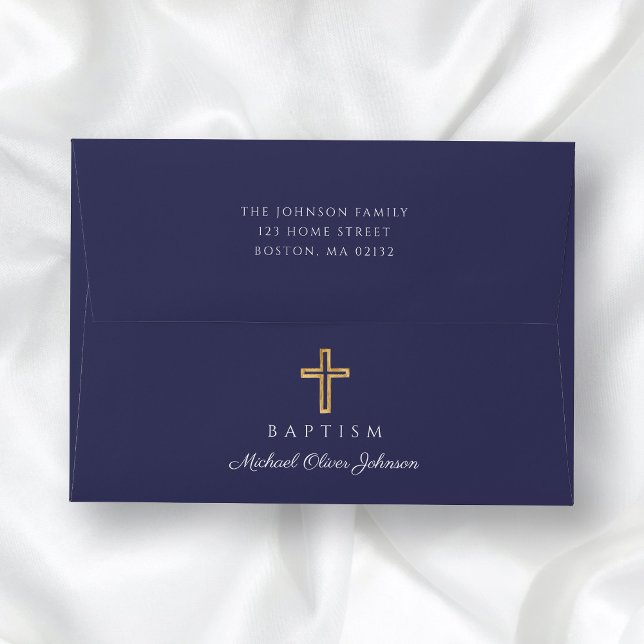 Elegant Religious Cross Navy Blue Boy Baptism  Envelope (Elegant Religious Cross Navy Blue Boy Baptism Envelope)