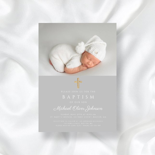 Elegant Religious Cross Photo Baptism Invitation (Elegant Religious Cross Photo Baptism Invitation)