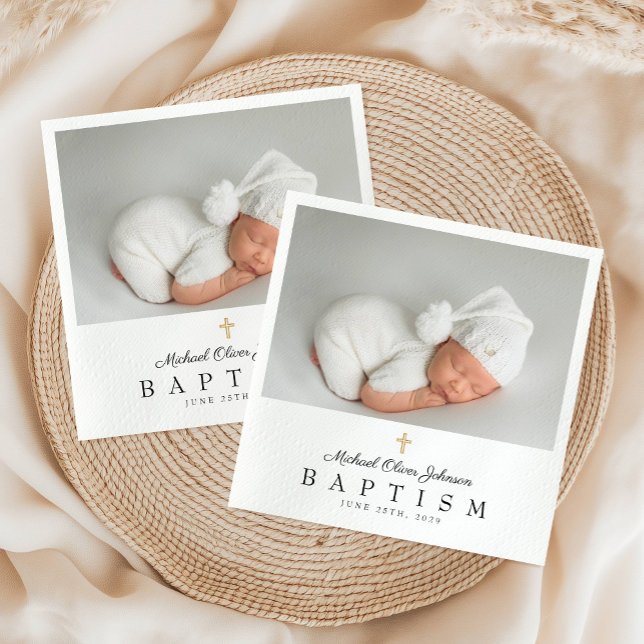 Elegant Religious Cross Photo Baptism Napkin (Elegant Religious Cross Photo Baptism Napkins)