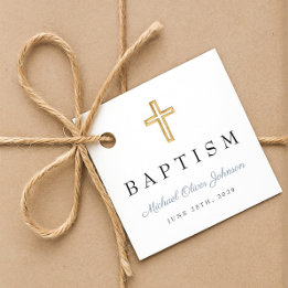 Elegant Religious Dusty Blue Cross Baptism Favour Tags