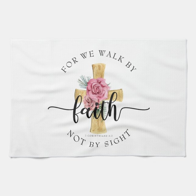 Elegant Religious Floral Cross Tea Towel (Horizontal)
