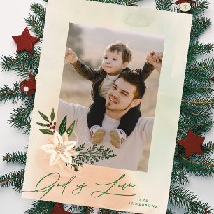 Elegant Religious Frame Floral Photo God is Love Holiday Card