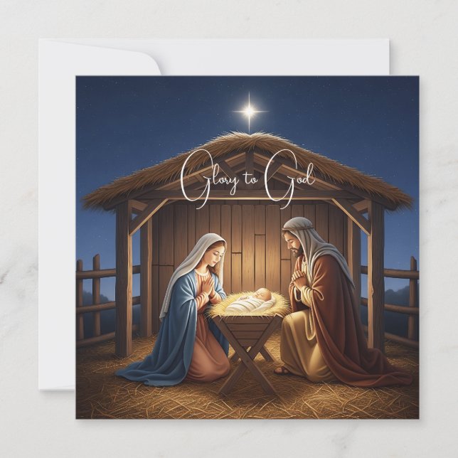 Elegant Religious Glory To God Christian Christmas Holiday Card (Front)