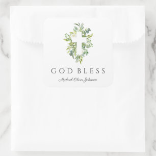 Elegant Religious God Bless Baptism Square Sticker