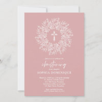 Elegant Religious Pink Cross Girl Christening