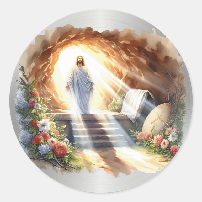 Elegant Religious Resurrection Easter Classic Round Sticker (Front)