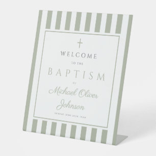 Elegant Religious Sage Green Baptism Pedestal Sign