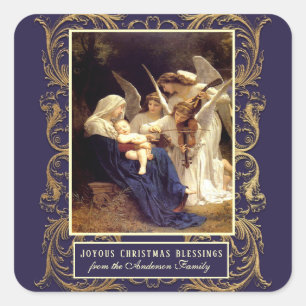 Elegant Religious Virgin Mary Angels Music Square Sticker