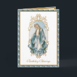 Elegant Religious Virgin Mary Gold Floral Card<br><div class="desc">This is a beautiful traditional Catholic gold religious image of  the Blessed Virgin Mary,  Our Lady of Grace with a  Marian "M" Monogram inside with lilies.   All text and fonts may be modified to suit the occasion and recipient.</div>