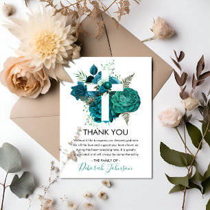 Elegant Religous Floral Funeral Photo Thank You Card