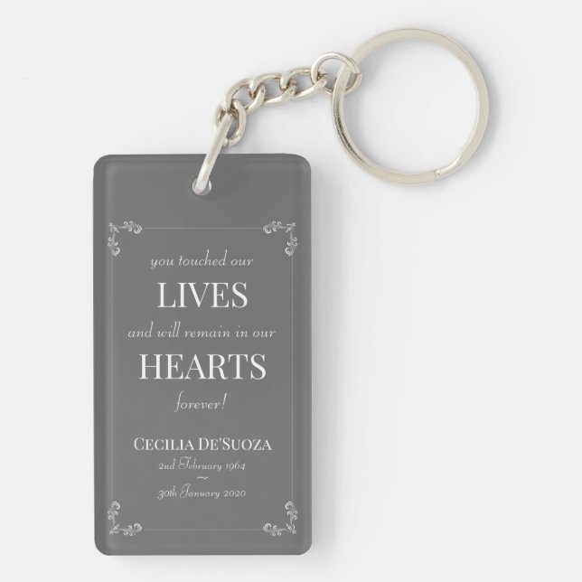 Elegant Remembrance Memorial Grey Custom Photo Key Ring (Back)