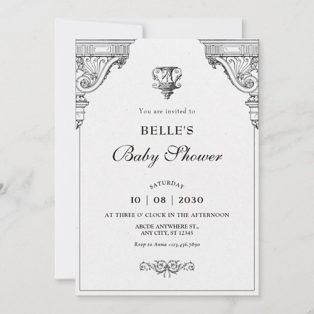 Elegant Renaissance architecture baby shower Invitation (Front)