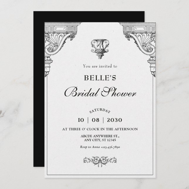 Elegant Renaissance architecture bridal shower Invitation (Front/Back)