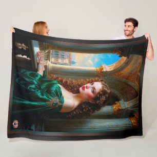 Elegant Renaissance Woman in Green Dress Fleece Blanket