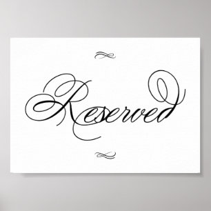 Elegant Reserved Table Black Script Horizontal Poster