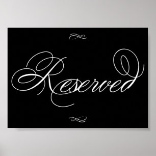 Elegant Reserved Table White Script Horizontal Poster