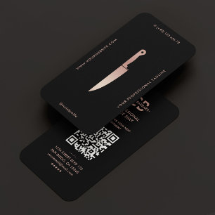 Elegant Restaurant Black Rosegold Chef Knife Business Card