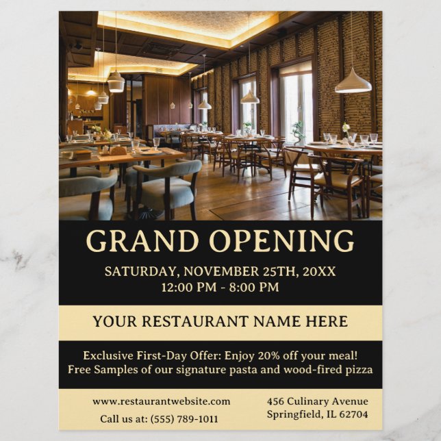 Elegant Restaurant or Cafe Grand Opening  Flyer (Front)