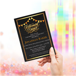 Elegant Retirement Dinner Gold Black Bunting Invitation